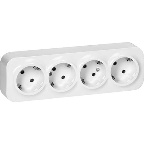 Bloc Prise Murale 4 x 2P+T Schuko 16A / 230VAC IP20 Version Prise en Saillie pour Montage Mural en Interieur Prises électriques Standard Murales avec Finition (1/5)
