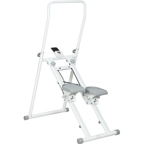 Appareil de marche vertical pliable avec poignée réglable, pédales antidérapantes et écran LCD, blanc (1/5)