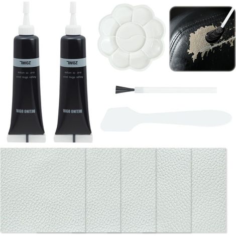 Kit de réparation pour cuir noir - 2 pièces liquide + accessoires (brosses, grattoirs) - Crème de réparation du cuir pour rayures/fissures - Universel pour canapé, sièges de voiture, chaussures (1/5)