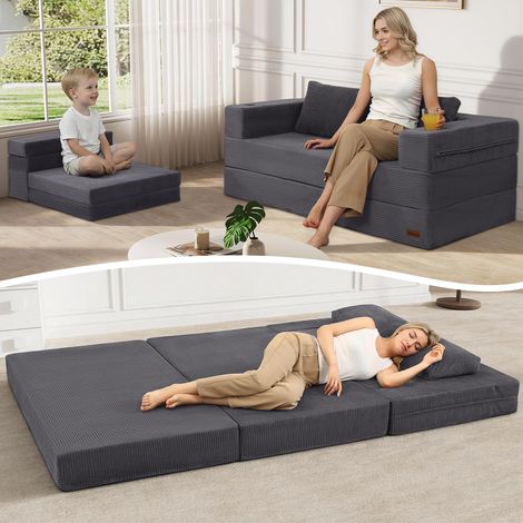 Canapé convertible en velours côtelé - Canapé de sol pliable 2 places - Gris (1/5)
