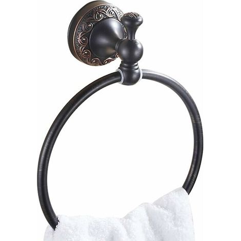 - Noir Anneau Porte Serviette Rond Support Serviette Torchon Mural en Laiton Fini par Bronze Huilé 180° Rotatif Style Européen, Accessoires de Salle de Bain Toilette