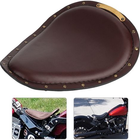 Selle de moto souple style vintage avec ressort et support à rivets en bronze (marron) (1/5)