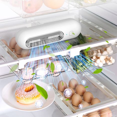 Desodorisant Refrigerateur - USB Rechargeable - Pour Frigo, Voiture, Armoire, Litière Chat - 14.5 x 4.3 x 4.3 cm - 110 g - Or (1/5)