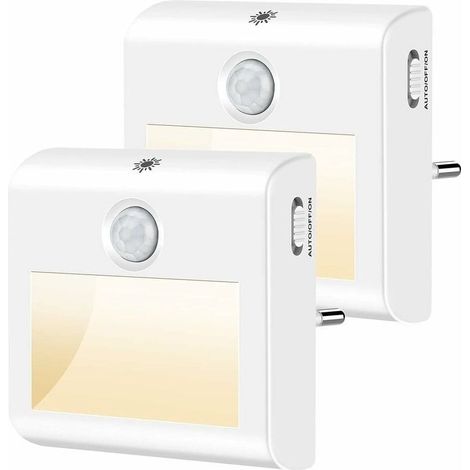Veilleuse Enfant LED[Lot de 2],Veilleuse Prise Electrique Dimmable avec Détecteur de mouvement et de Lumière, Lampe Nuit pour Chambre Bébé, Placard, Salon, Escaliers, Couloir etc.-Blanc chaud