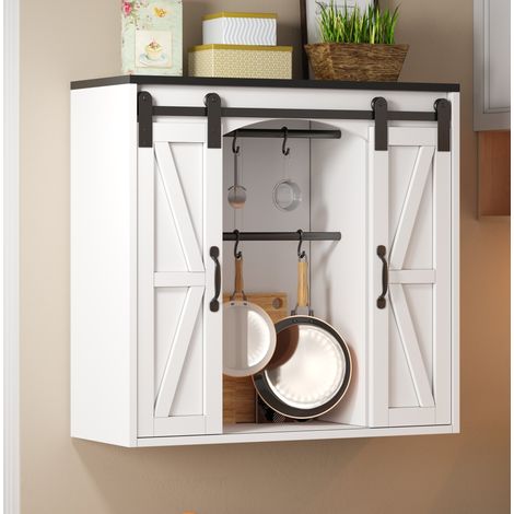 Armario de pared de cocina con 2 puertas correderas y estantes ajustables, 80 x 31 x 76 cm OKMYHOME (1/5)