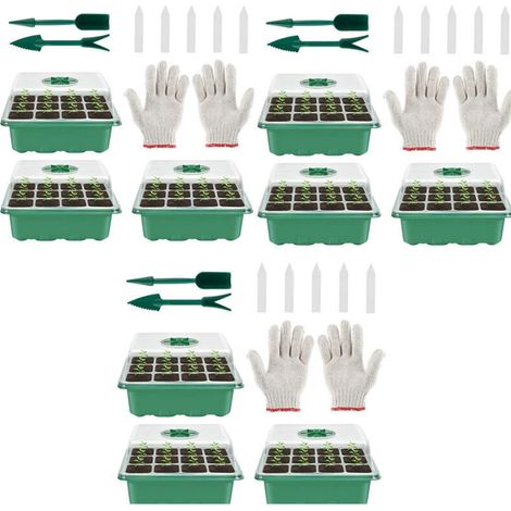 Mini Serre pour Plantes, 9 Pièces Grande Cellules Intérieure Plateau Semis avec couvercles , Bac à semis Pépinière Boîte de Culture Durables, Vert