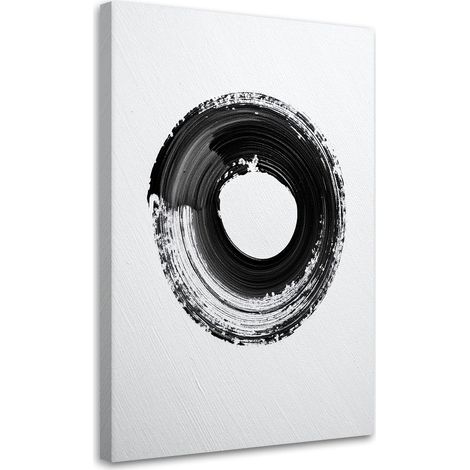 Cuadro sobre Lienzo, Abstracción imitación pintura círculo blanco y negro, 20x30 (1/5)