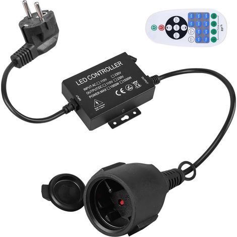 Variateur de guirlande lumineuse LED 1500 W avec télécommande, AC 220-240 V - Interrupteur plug-in - Prise variateur pour bandes lumineuses et lampes à intensité variable - Télécommande à 23 touches + (1/5)