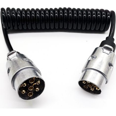 Rallonge spirale câble remorque 7 broches – Prise mâle métal – Longueur 1,3 m – 12V – Résistance à la corrosion (1/5)
