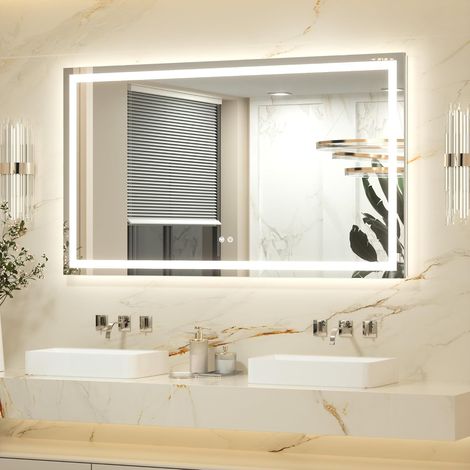 Miroir Salle de Bain LED 140x80cm - Miroir Lumineux Anti-Buée Éclairage Avant et Arrière - 3 Couleurs Réglable Intensité - Miroir Rectangulaire Mural Pose Horizontale ou Verticale (1/5)