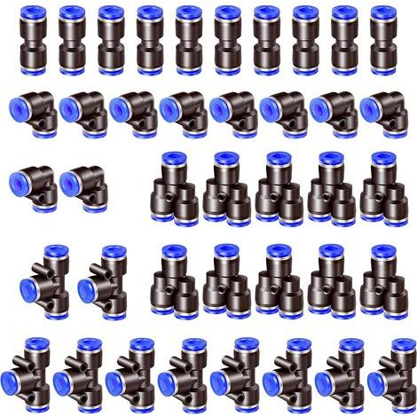 40 connettori pneumatici, 10 tubi diritti, 10 gomiti, 10 raccordi a T, 10 distributori, tubo dell'aria da 8 mm (1/5)