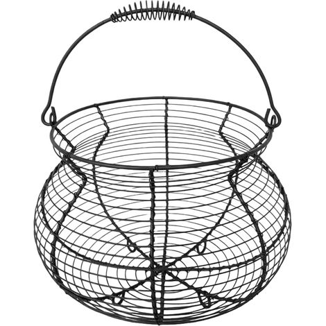 1 - Panier À Œufs - Organisateur En Fil De Fer - Avec Poignée Ergonomique Pour Cuisine Et Ferme - Noir - 20x15cm (1/5)