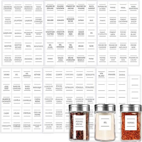 175 Étiquettes Épices Français Cuisine Autocollant Adhésives pour Bocaux Pots Étiquette Cuisine Bocaux, Étiquettes pour Bocaux pour Bocaux de Produits Alimentaires (Rectangle)