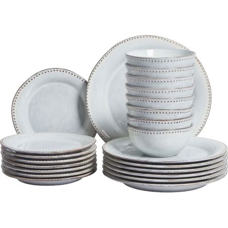Set de Vaisselle 24 Pièces en Grès Finition Émail Bleu Clair Chervil
