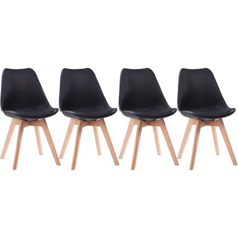 Happy Garden – Lot de 4 chaises scandinaves noires avec coussins – Piétement en bois massif – Hauteur d'assise 45,5cm – Confort optimal pour repas