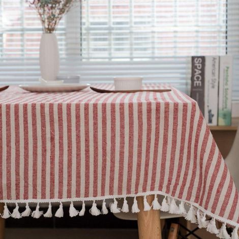 Nappe rayée Rouge/Blanc 140x180cm Coton Lin pour extérieur et intérieur