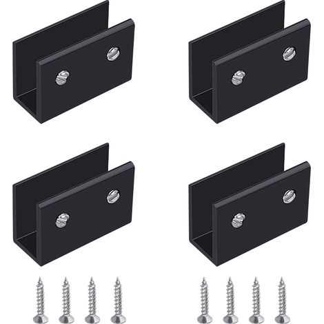 Pince à Verre, 4 Pièces de Support d’Étagère en Verre Murale Support Tablette Verre Noir, Fixation Tablette Verre Réglable en Alliage d'Aluminium, Pour Verre de 8 à 10 mm d'Épaisseur (1/5)