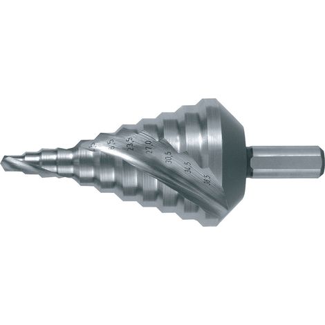 Punzone a scalino, foratura a scalino da 5,3 a 38,5 mm, HSS, spirale con scanalatura Z.2, 11 livelli