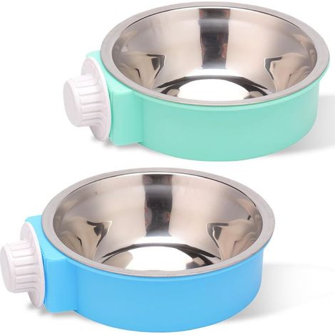 Gamelle - Acier Inoxydable - Pour Chien Chat Petit Animal - Suspendue - Avec Couvercle Plastique Amovible - Lot De 2 (1/5)