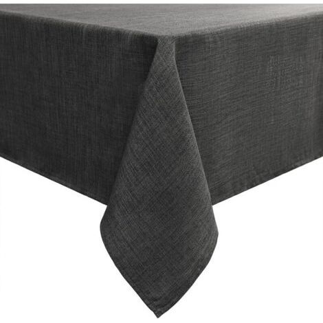 Nappe Rectangulaire 140 x 180 cm Aspect Lin Nappe Exterieur Impermeable Nappe de Table Anti Tache pour Manger, Jardin - Gris Foncé (1/5)