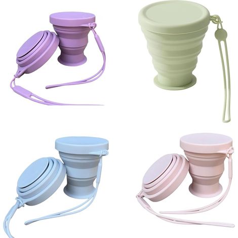 Lot de 4 gobelets de voyage pliables en silicone – Gobelets réutilisables avec couvercles, étanches et portables pour randonnée, camping, salle de sport (couleurs macaron, 200 ml) (1/5)