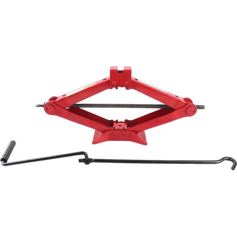 Cric hydraulique ciseaux professionnel coffre auto roue fer manivelle rouge extérieur 2T (1/5)