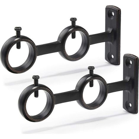 Supports de tringle à rideaux (lot de 2, noirs) - Supports doubles pour tringles à rideaux - Crochets pour tringles à rideaux de salon et de chambre (1/5)