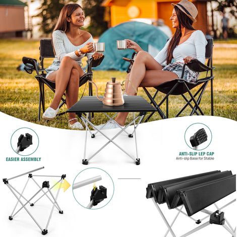 Table de camping pliante, légère et portable, avec cadre en aluminium, pour le pique-nique en plein air + sac
