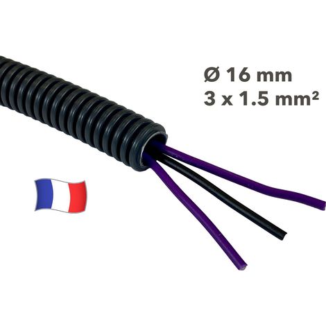 Gaine électrique préfilée 25 mètres diam 16 avec 3 fils Violet, Violet, Noir 1.5 mm² - PREFA ELEC (1/2)