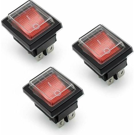 royaluxe -3Pcs Interrupt à Bascule lumière rouge ON/OFF Avec Couvercle étanche 16 A/250 V 20 A/125 V CA(DPST) (1/5)