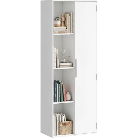 Libreria a 4 ripiani con ripiani regolabili, scaffalatura con armadietto e ante per soggiorno, studio, bianca (1/5)
