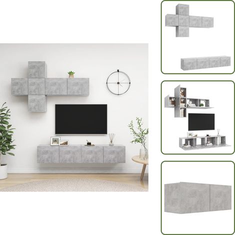 Armadio TV in legno - vidaXL Set di Mobili Porta TV 7 pz Grigio Cemento in Legno Multistrato -