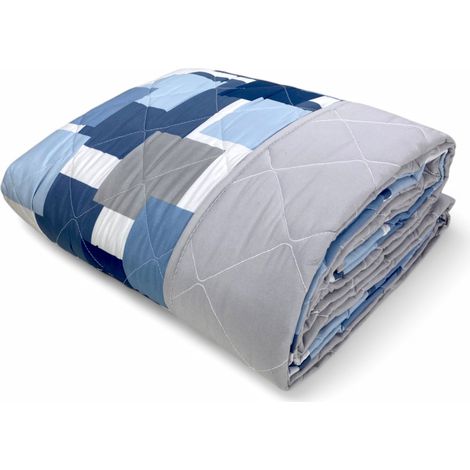 Couette noeud – couvre-lit matelassé à carreaux bleus – mi-saison, microfibre douce – Fabriqué en Italie SINGLE 1 PLACE