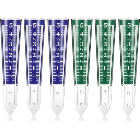 6 Pluviomètres Extérieurs 5 Pouces en Plastique, Jauges de Pluie avec Grande Échelle Graduée pour Mesurer les Précipitations, Bleu et Vert (1/5)