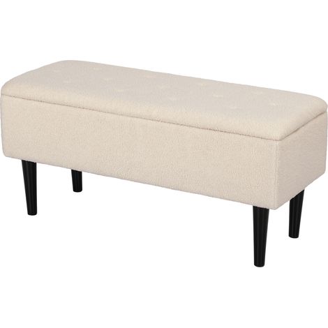 57L Teddy Fleece Storage Ottoman Cream (1/5)