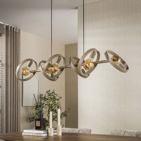 Suspension 6 lampes rondes en métal beige - HOOVY
