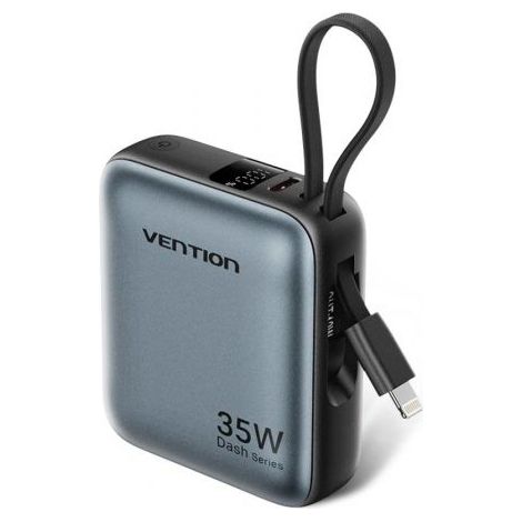 Batería externa Powerbank Vention FHFN0 10000mAh 35W Gris con cables USB-C y Lightning integrados
