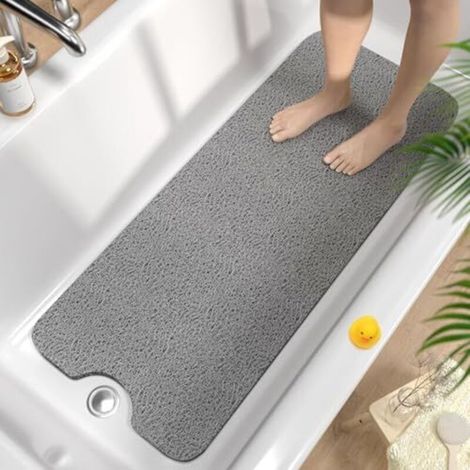 Non-slip bath mat 100 x 40 cm, extra long non-slip shower mat, flexible PVC loofah bath mat, quick-drying bath mat, without suction cup, rotatable