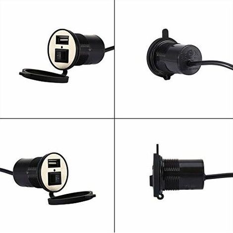 12V Prise Port d'alimentation Chargeur, USB Prise Téléphone Portable Chargeur Electrique avec Interrupteur 1.5A USB pour Moto Véhicule