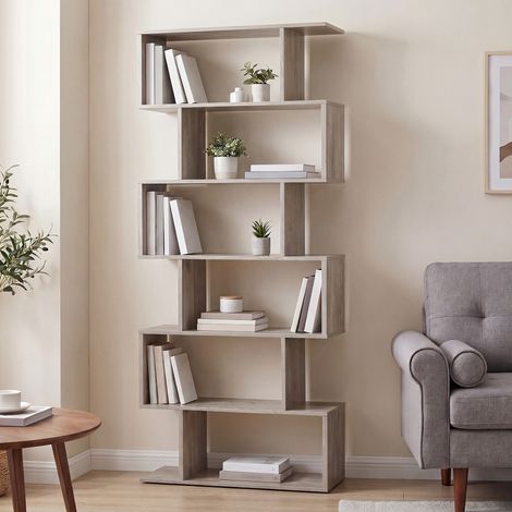 Bibliothèque, Étagère à 6 Niveaux, Meuble de rangement, Cloison Séparateur, pour Salon, Chambre, Bureau, Grège (1/5)