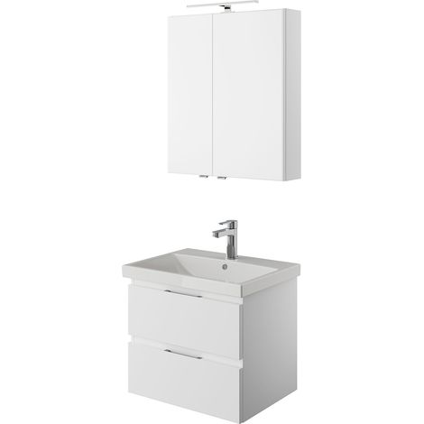 Einzelwaschplatz Set mit Waschbecken und Beleuchtung in weiß Glanz VILLATORO-66, B/H/T ca. 60/200/45 cm (1/5)
