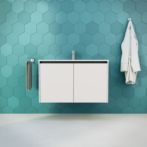 Inda - Badezimmerschrank B.100 mit glänzend/mattweißem Waschbecken 2 Türen - Saphir