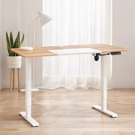 Bureau électrique réglable en hauteur blanc et bois métal et MDF (1/5)