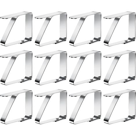 12 Pinces à nappe, Acier inoxydable, Anti-glissant, Pour table 0-3 cm, Extérieur et intérieur (1/5)