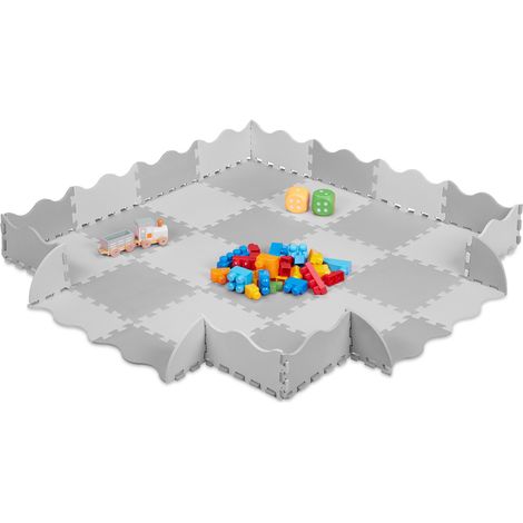 Relaxdays 36-piece jigsaw playmat, EVA, non-toxic, interlocking foam mats, soft play, grey/white
