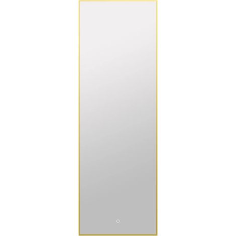 Miroir de salle de bain lumineux rectangulaire anti-buée avec bouton tactile - Contour doré - 50 x 150 cm - ORINELIA (1/5)