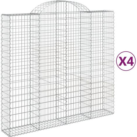 Set 4 cestini per gabbioni recinzione a gabbia muro di contenimento ad arco 200 x 50 x 180/200 cm ferro zincato Argento 020041445