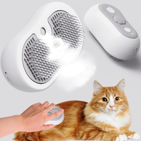 Rechargeable 3-in-1 steam brush for cats, suitable for long and short fur, with a convenient cleaning button.--DTEKGAZ