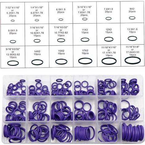 Junta tórica - 270 piezas - para aire acondicionado de coche - Compresor - Junta tórica - Kit de juntas de goma - Morado (1/4)