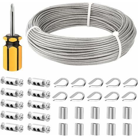 Câble inox 3mm 50m – Acier inoxydable 304 enduit PVC – Résistant à la corrosion – Manchons M3 et cosses inclus (1/5)